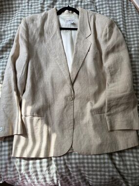 Talbots Natural Beige Linen-Blend Single-Button Blazer